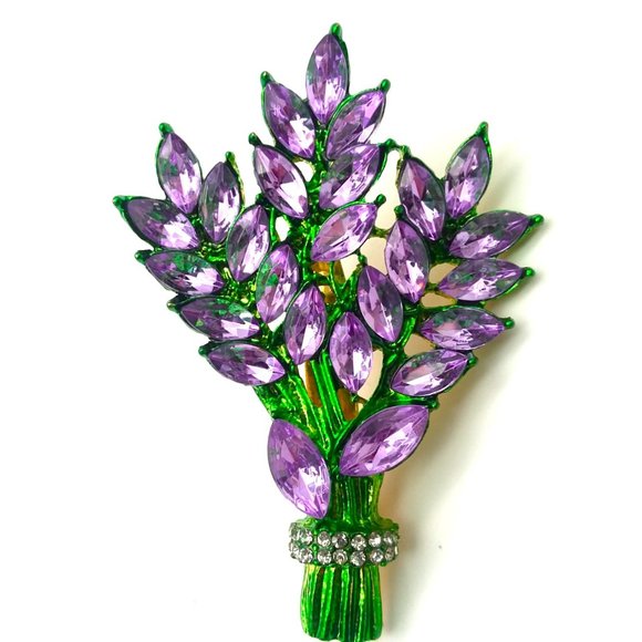 Brooch Purple Flowers Rhinestone Pin Stylish Bouquet Sparkle Glam Hollywood Fun - Picture 2 of 6